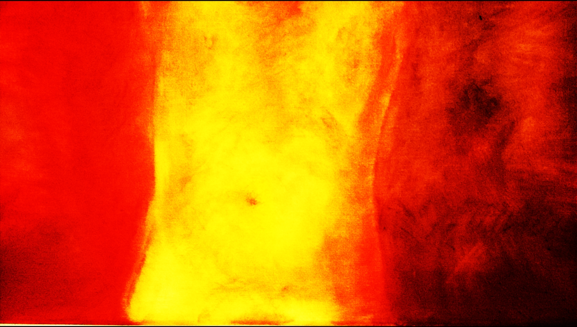 Digital drawing showing torso in bright red, orange and yellow.